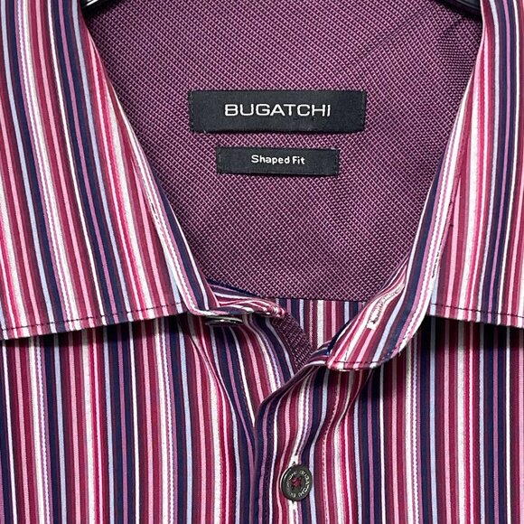 Bugatchi Mens Striped Button-Up Shirt In Shaped Fit Purple/Red XL - Picture 7 of 11